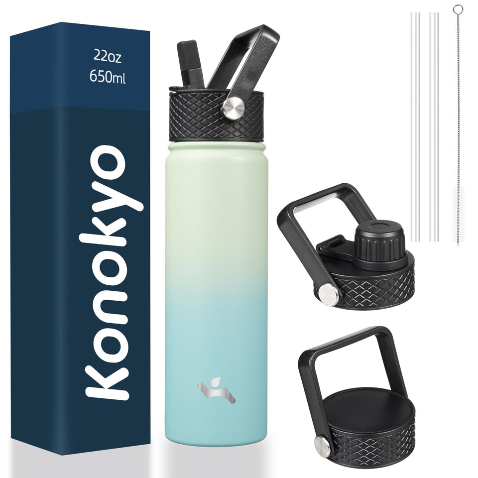 Konokyo 22oz insulated bottle mint with double-wall keeps drinks cold and hot.