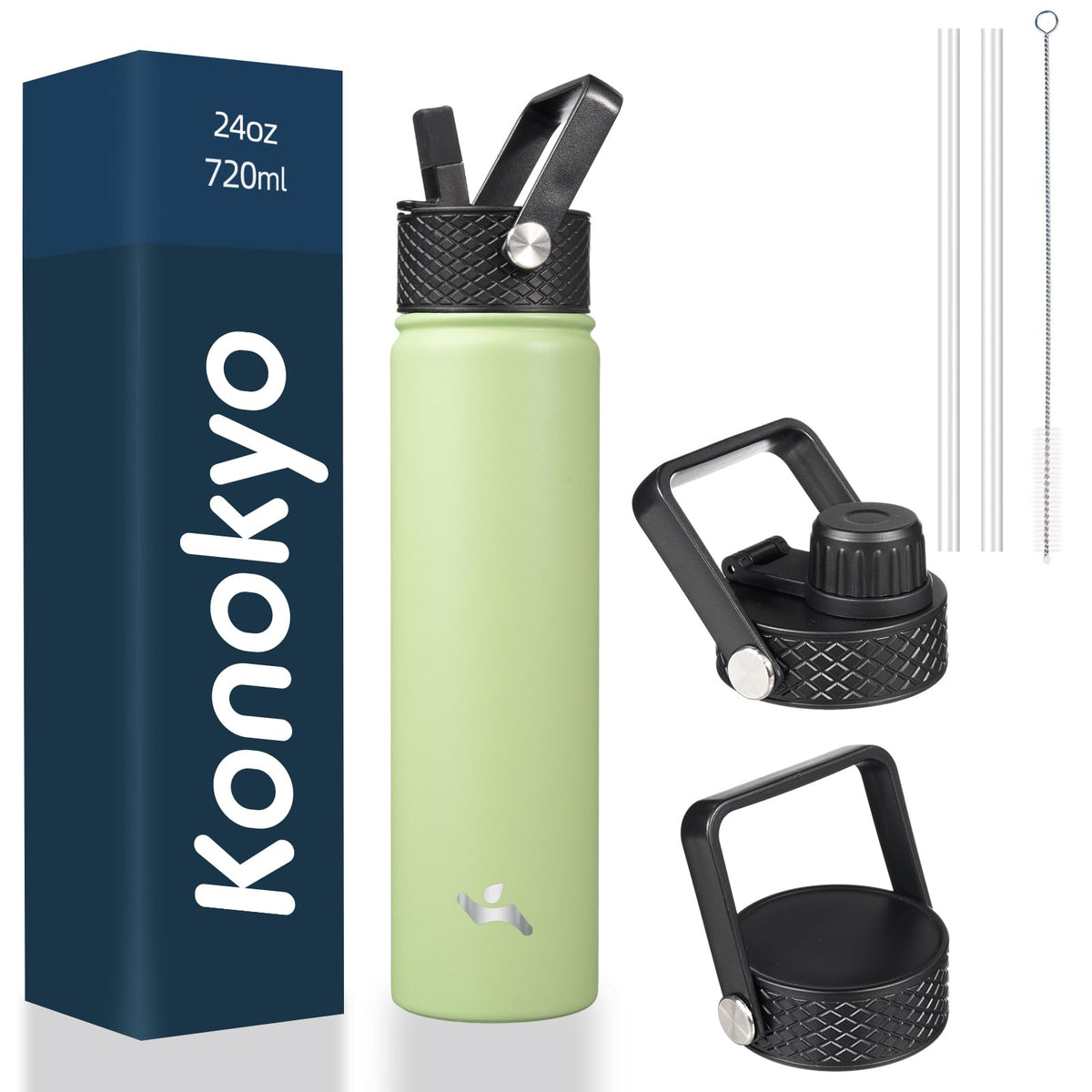Konokyo 24oz insulated bottle macaron green keeps beverages hot or cold on the go.