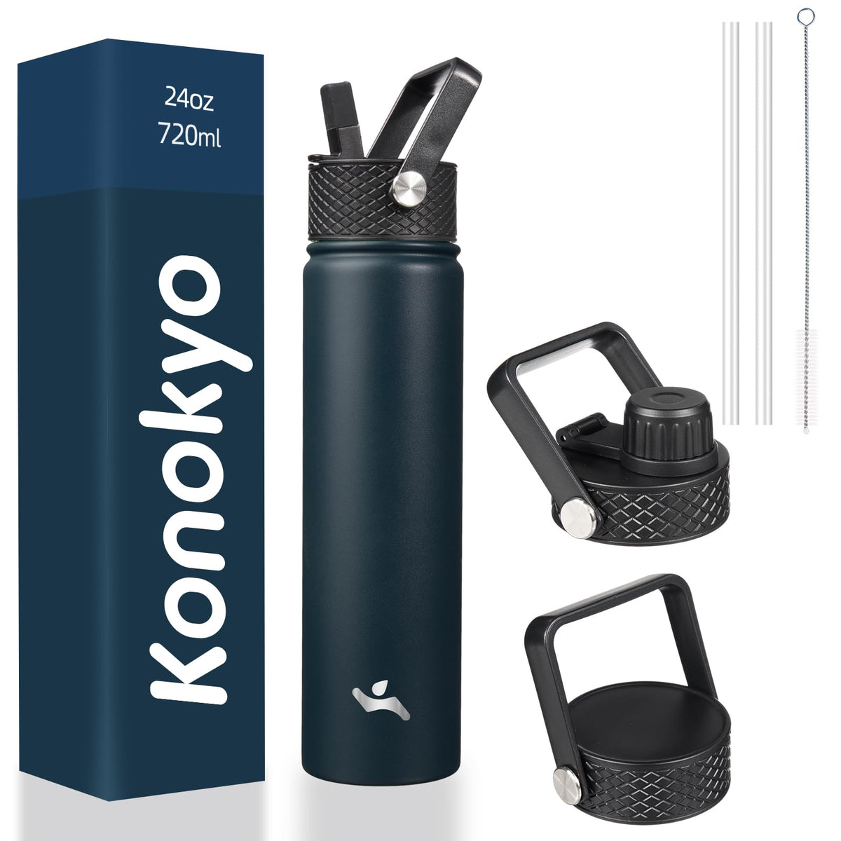 Konokyo 24oz navy blue insulated bottle on the go