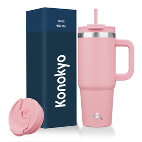 Konokyo 30oz tumbler with handle in pink for easy on-the-go hydration