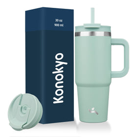 Konokyo 30 oz tumbler with handle and straw for on the go hydration.