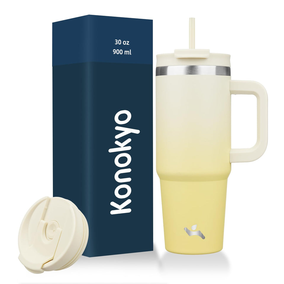 Konokyo 30 oz tumbler with handle shows ergonomic grip for easy hydration on the go.