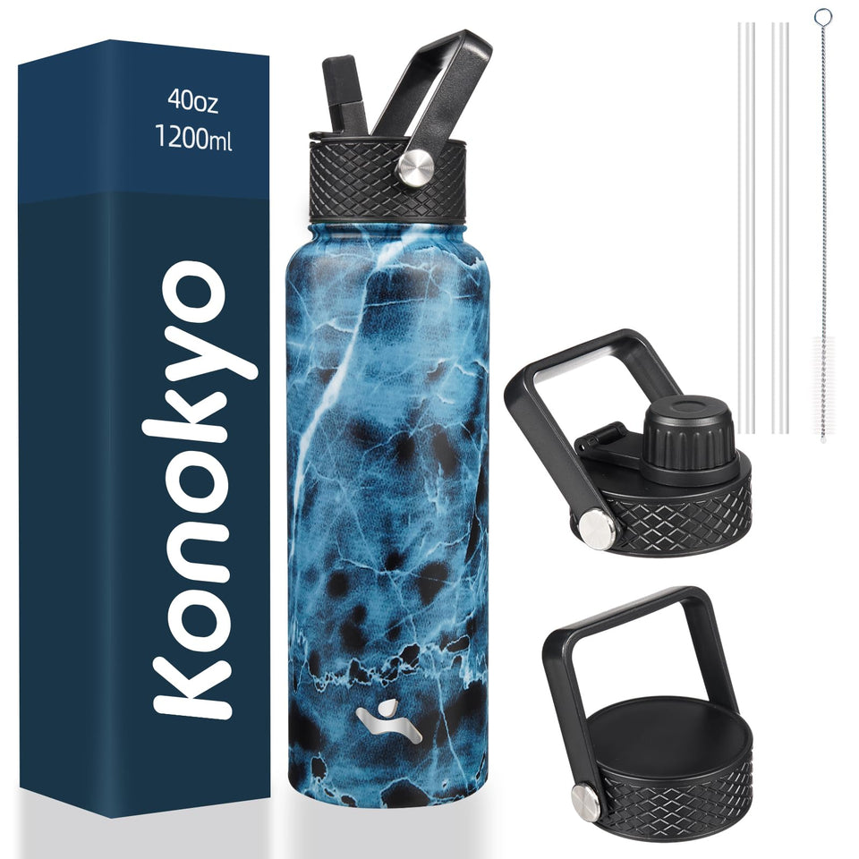 Konokyo 40oz insulated bottle in Marble Ocean for all-day hydration on the go.