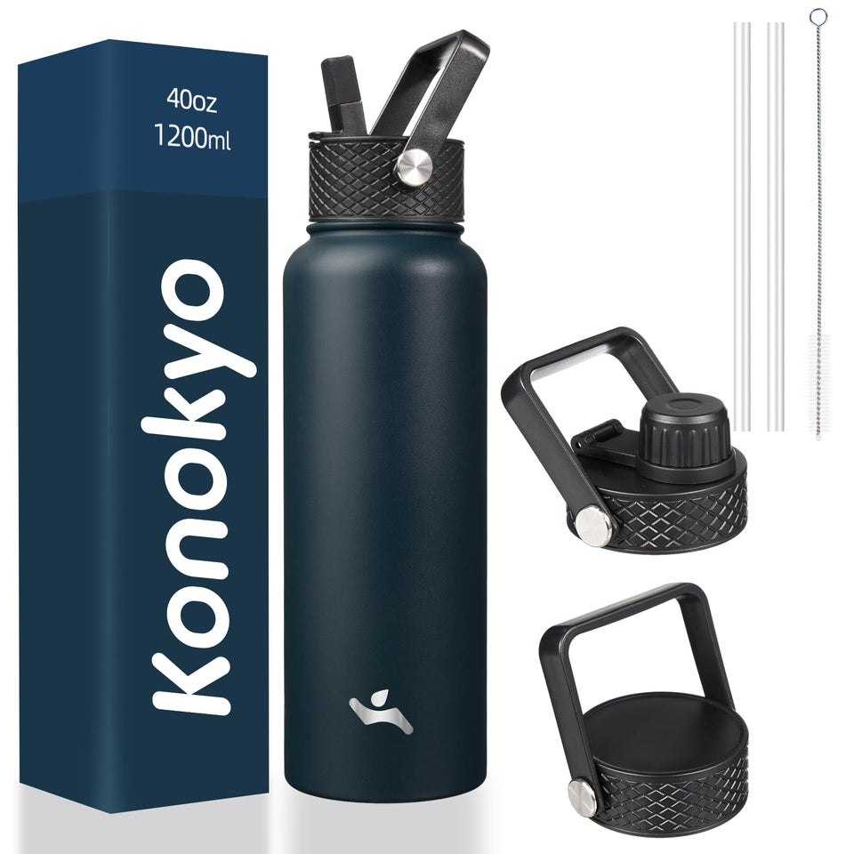 Konokyo 40oz insulated bottle in navy blue keeps beverages at the right temperature on the go