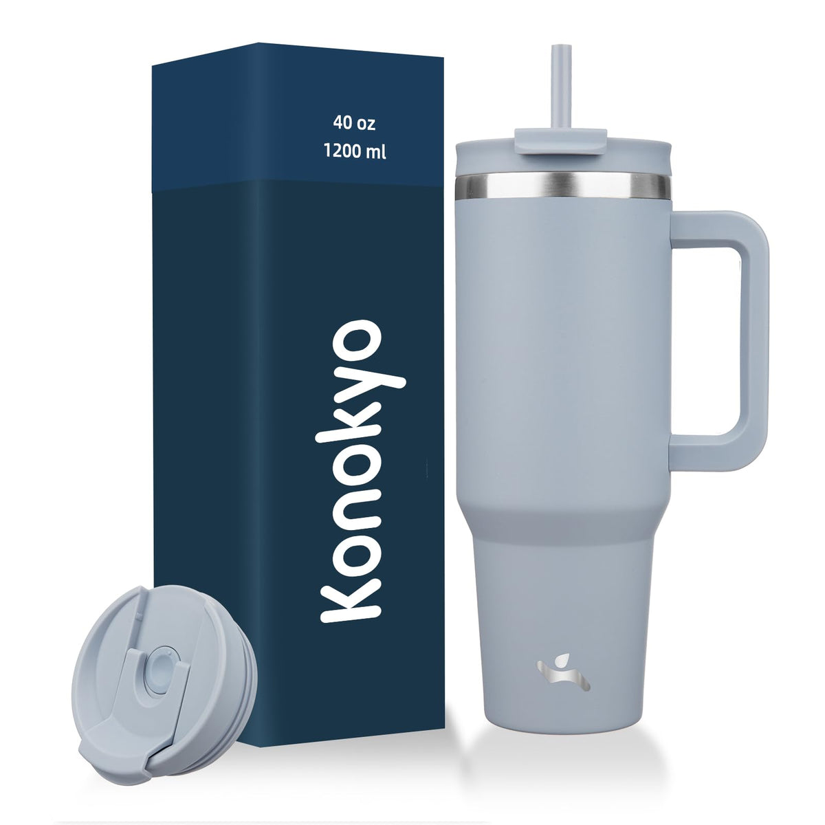 Konokyo 40oz tumbler with handle lavender front view for all-day hydration.