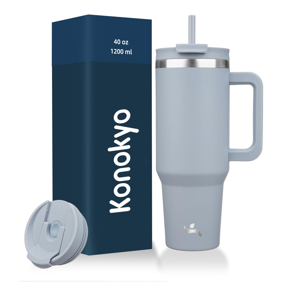 Konokyo 40oz tumbler with handle lavender front view for all-day hydration.
