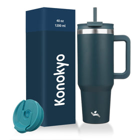 Konokyo 40oz tumbler with handle and straw in navy for all-day hydration on the go.