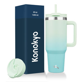 Konokyo 40 oz tumbler with handle and straw for on-the-go hydration.