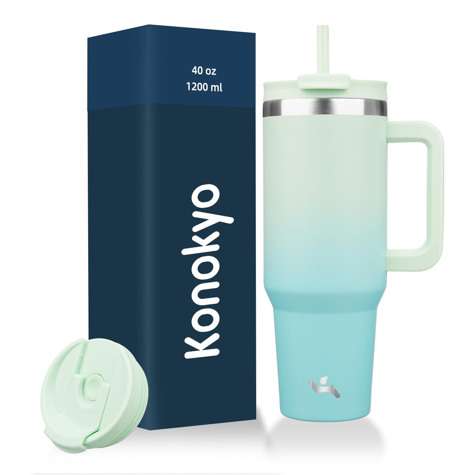 Konokyo 40 oz tumbler with handle and straw for on-the-go hydration.