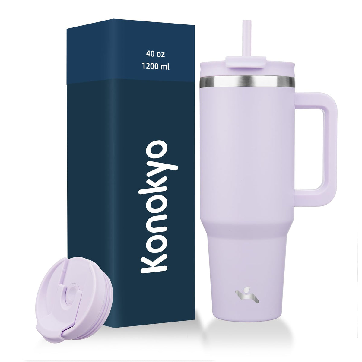 Konokyo 40 oz tumbler with handle and straw for on-the-go hydration.