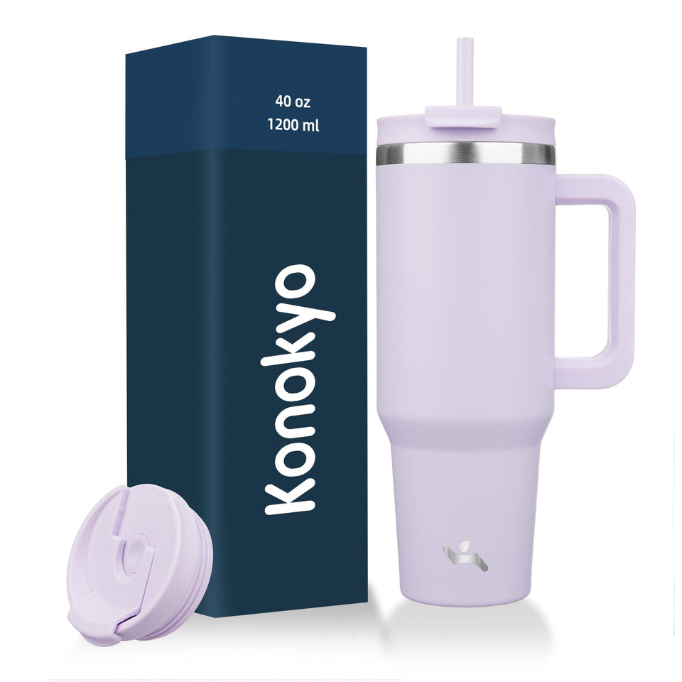 Konokyo 40 oz tumbler with handle and straw for on-the-go hydration.