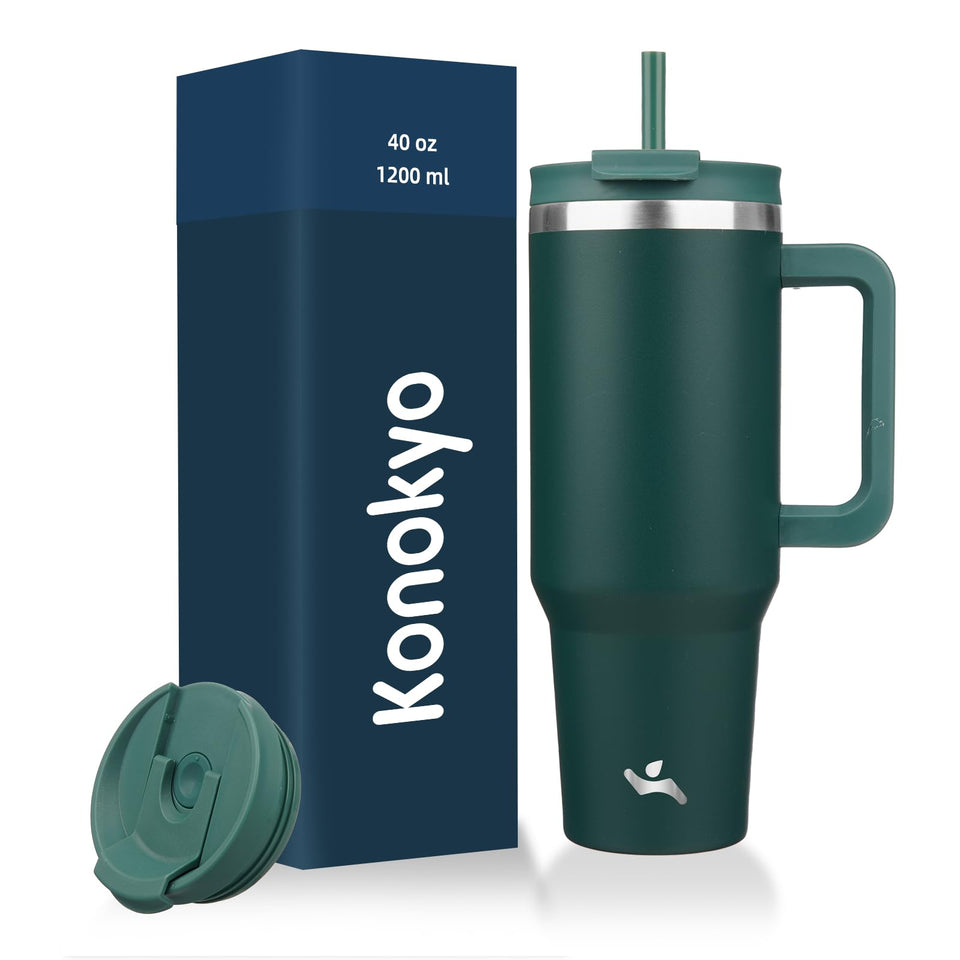 Konokyo 40oz tumbler with handle and straw for easy on-the-go sipping.