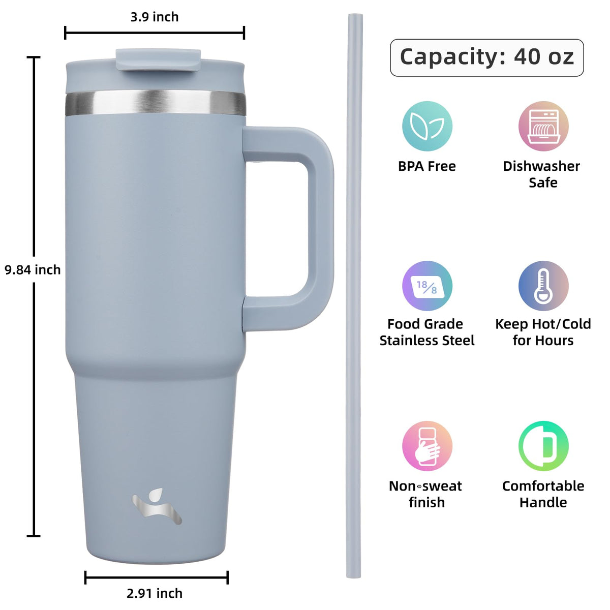 Two included straws with Konokyo tumbler support cold beverages on busy days.