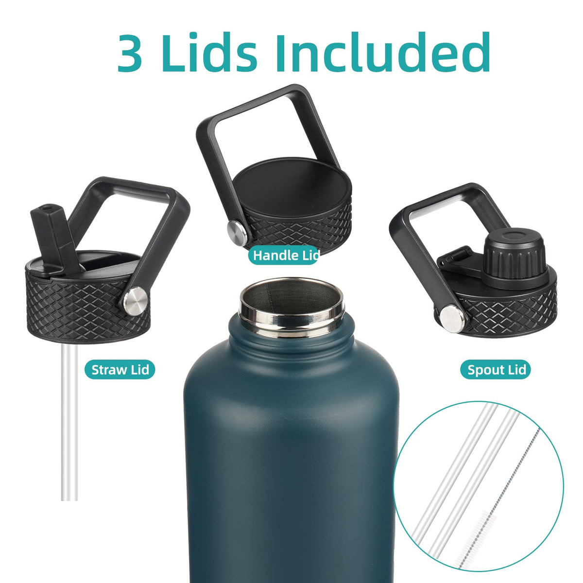 Konokyo 64oz navy bottle with paracord handle for easy carry.