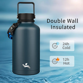 Konokyo 64oz navy bottle with sip lid keeps hot drinks ready.