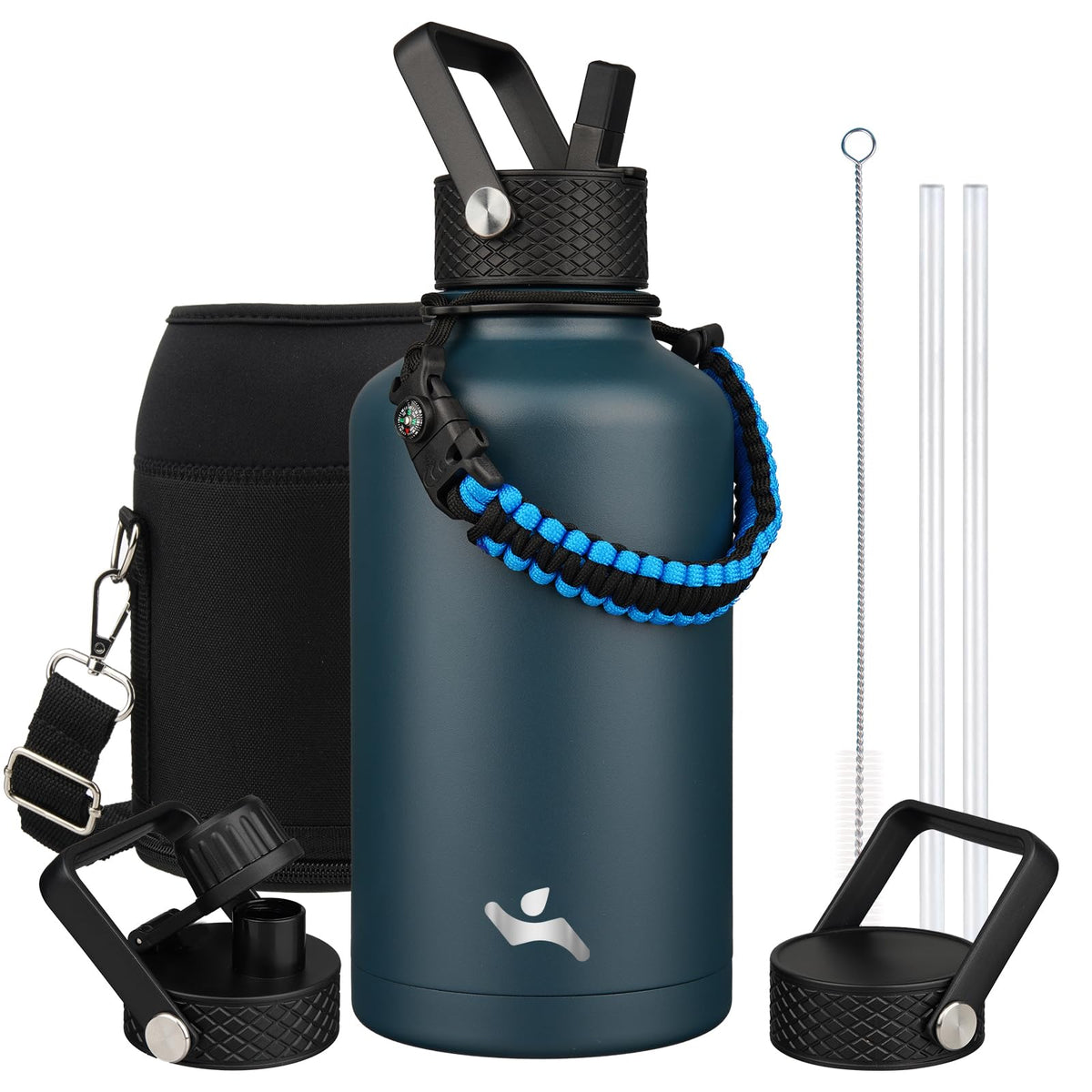 Konokyo 64oz navy bottle with straw lid for icy drinks on the go.