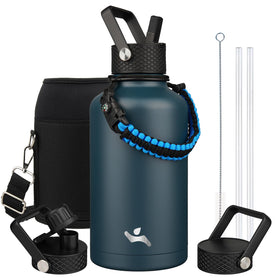 Konokyo 64oz navy bottle with straw lid for icy drinks on the go.