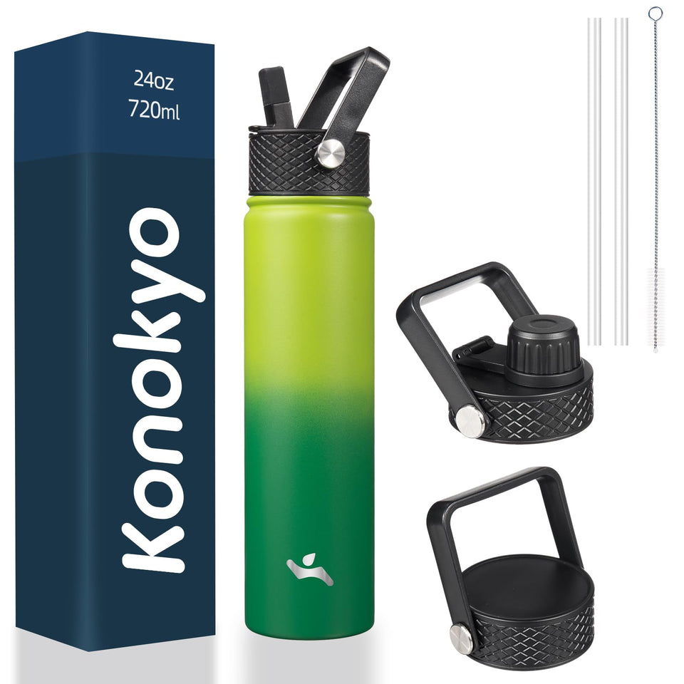 Konokyo 24oz insulated bottle with straw lid keeps drinks cold all day.