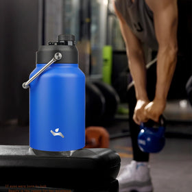 Blue Konokyo bottle in use at gym or campsite