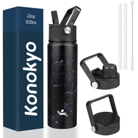 Konokyo Marble Midnight 22oz front view with dual-wall insulation for temp control