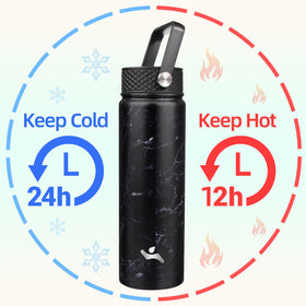 Konokyo Marble Midnight bottle with three lids for hot iced and smoothies