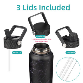 Konokyo Marble Midnight insulated bottle shows leak-proof lid and non-sweat surface