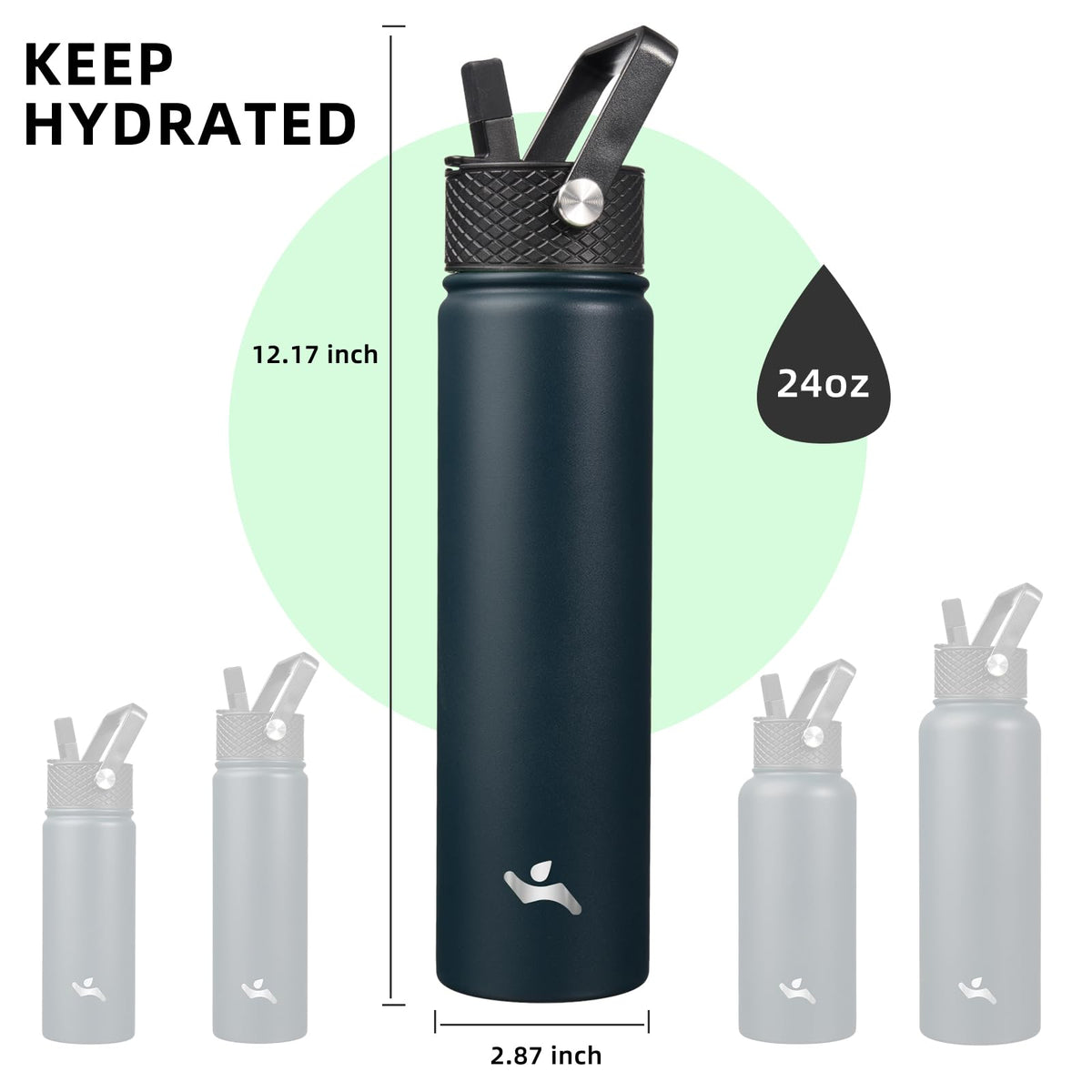 Three BPA-free lids on Konokyo bottle for versatile hydration