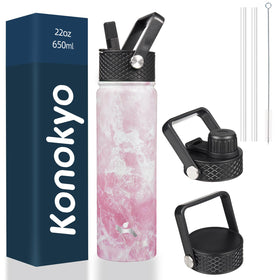 Konokyo Marble Blossom 22oz bottle front view with insulated design.