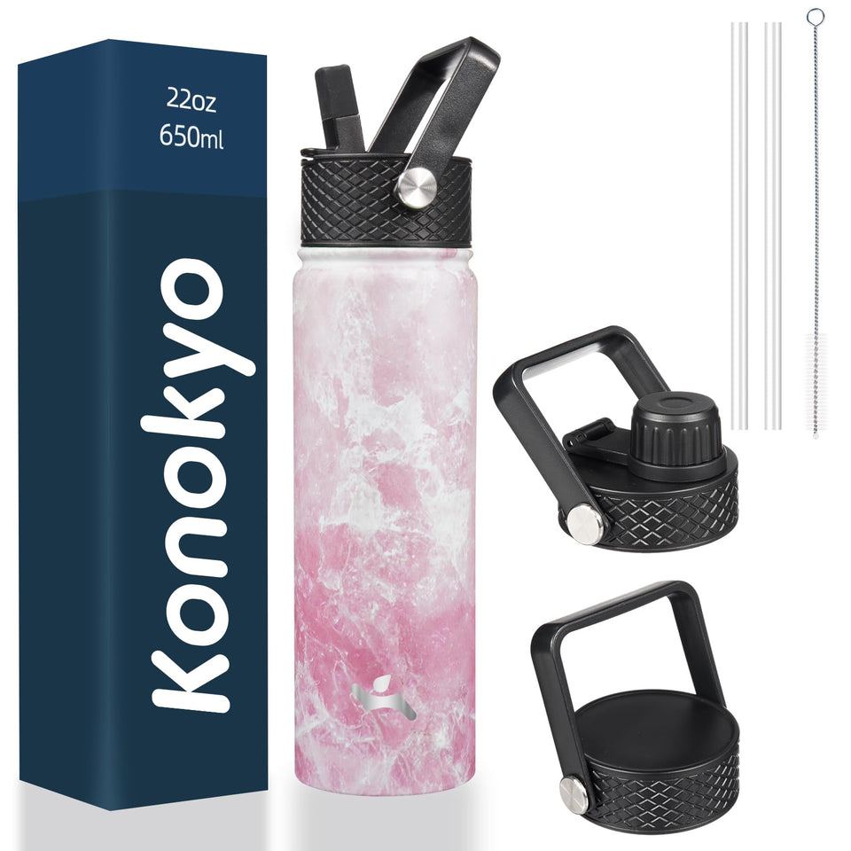 Konokyo Marble Blossom 22oz bottle front view with insulated design.