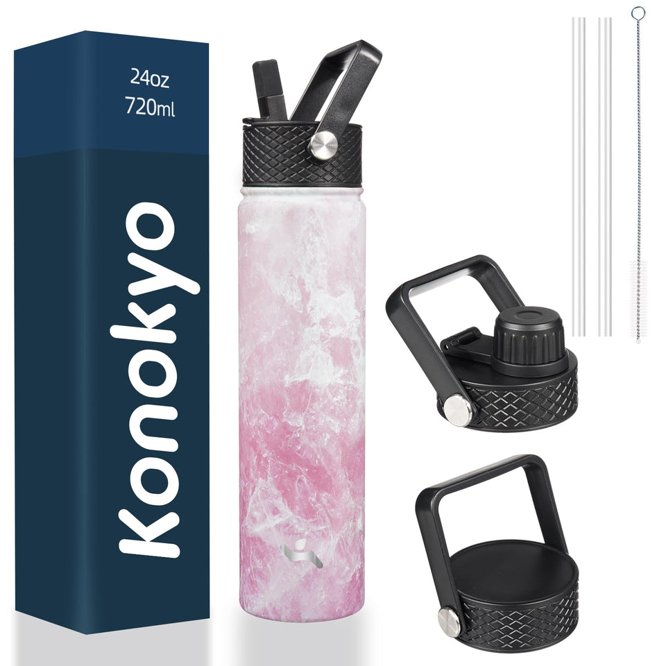 Konokyo Marble Blossom 24oz bottle front view for easy hydration on the go.