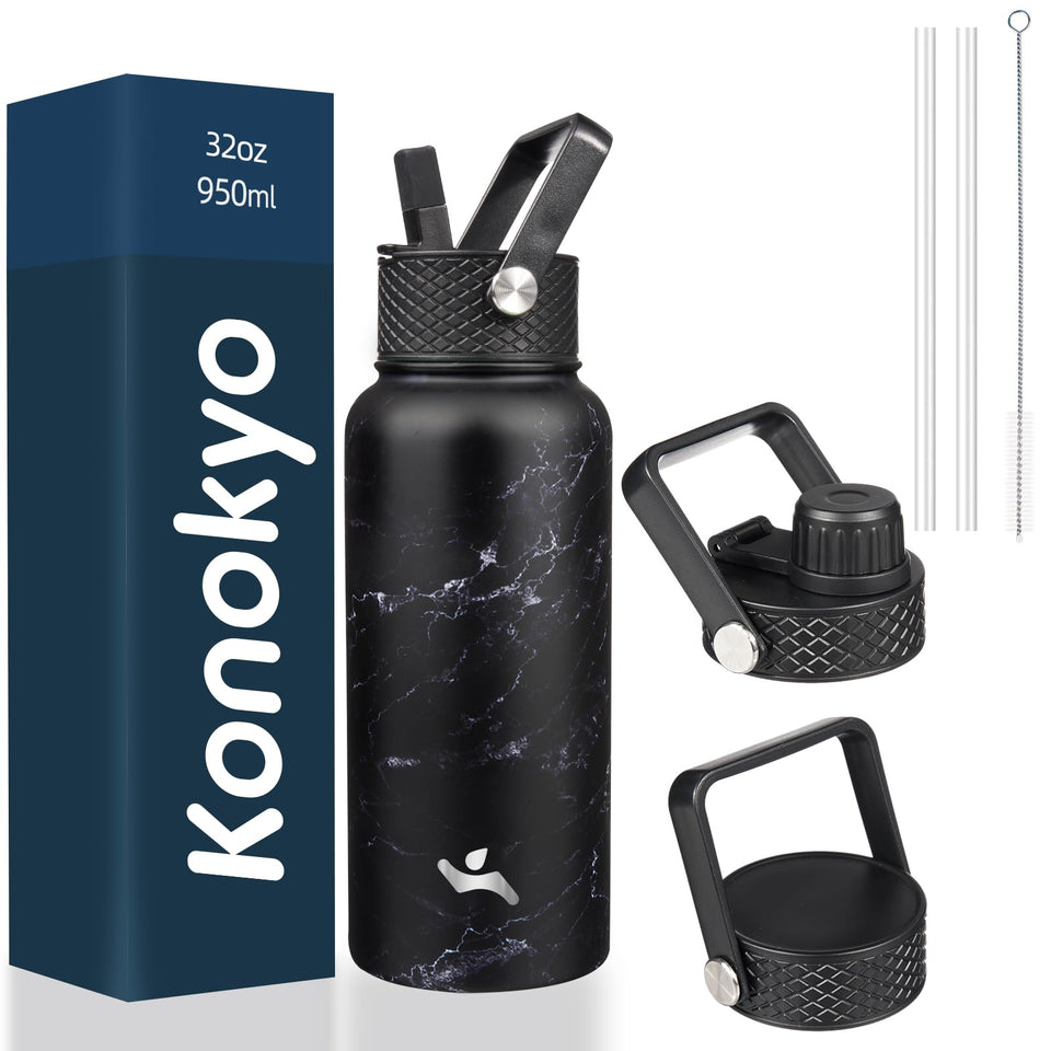 Konokyo marble midnight 32oz bottle showcases bold pattern for stylish daily hydration.