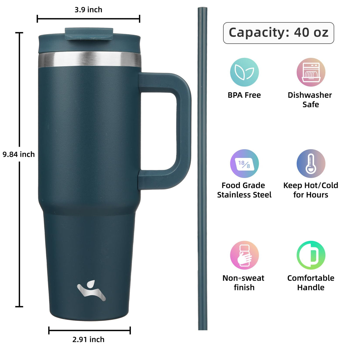 2-in-1 spill-proof lid with flip and straw ensures mess-free sipping on the move.