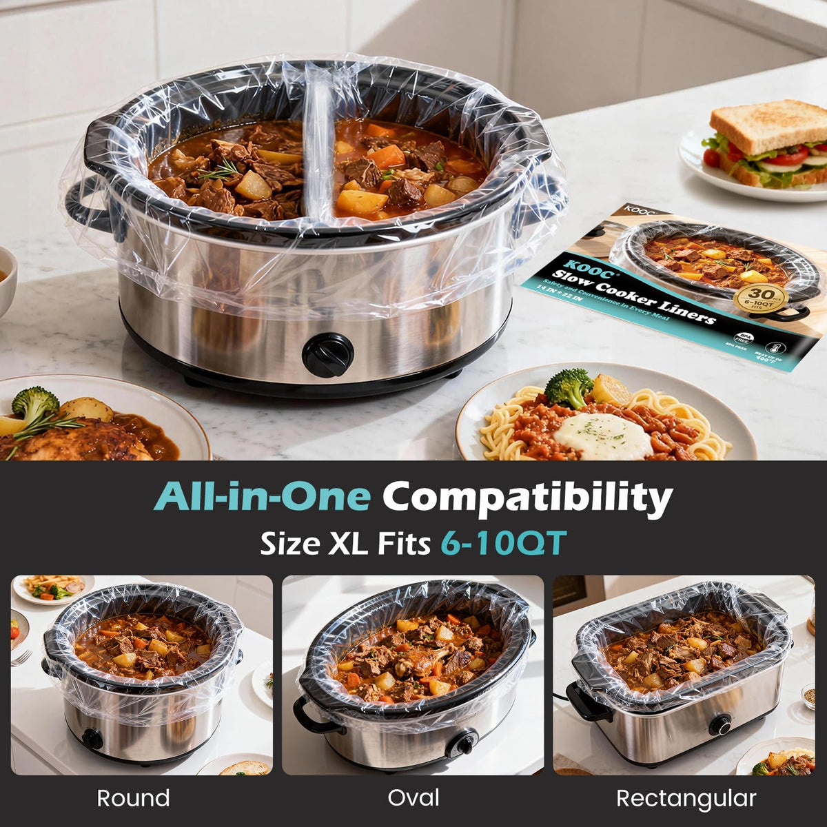 KOOC extra-large 14x22 liner fits 6-10 qt slow cookers