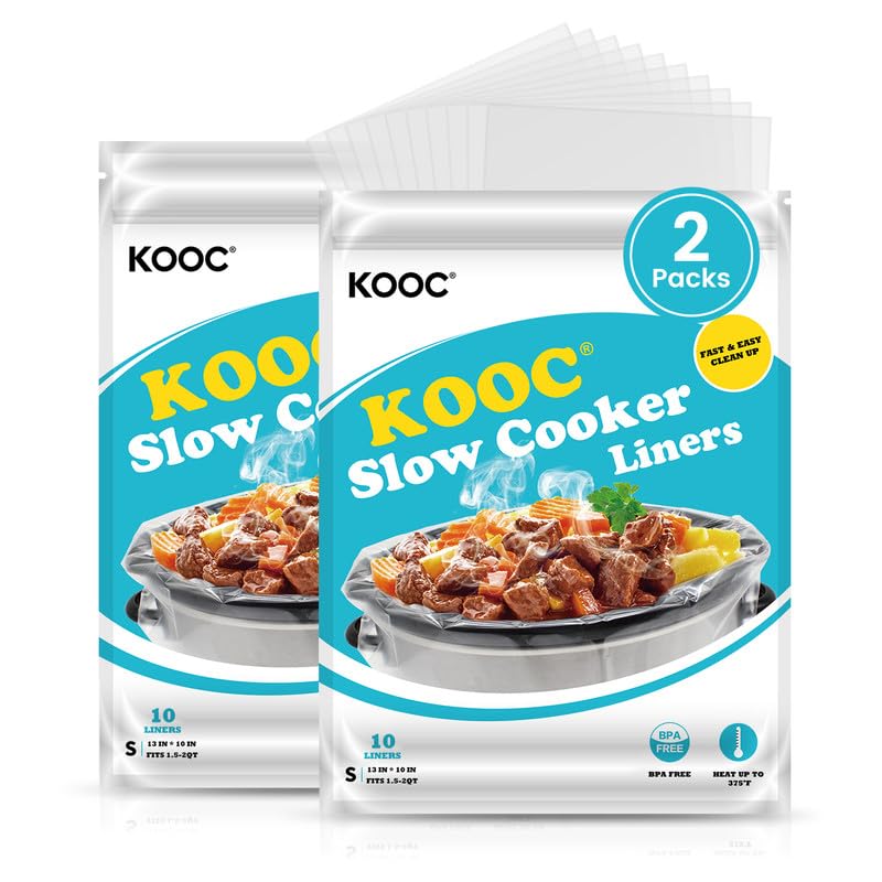 KOOC slow cooker liners 10x13 pack closed for mess-free storage and quick prep.