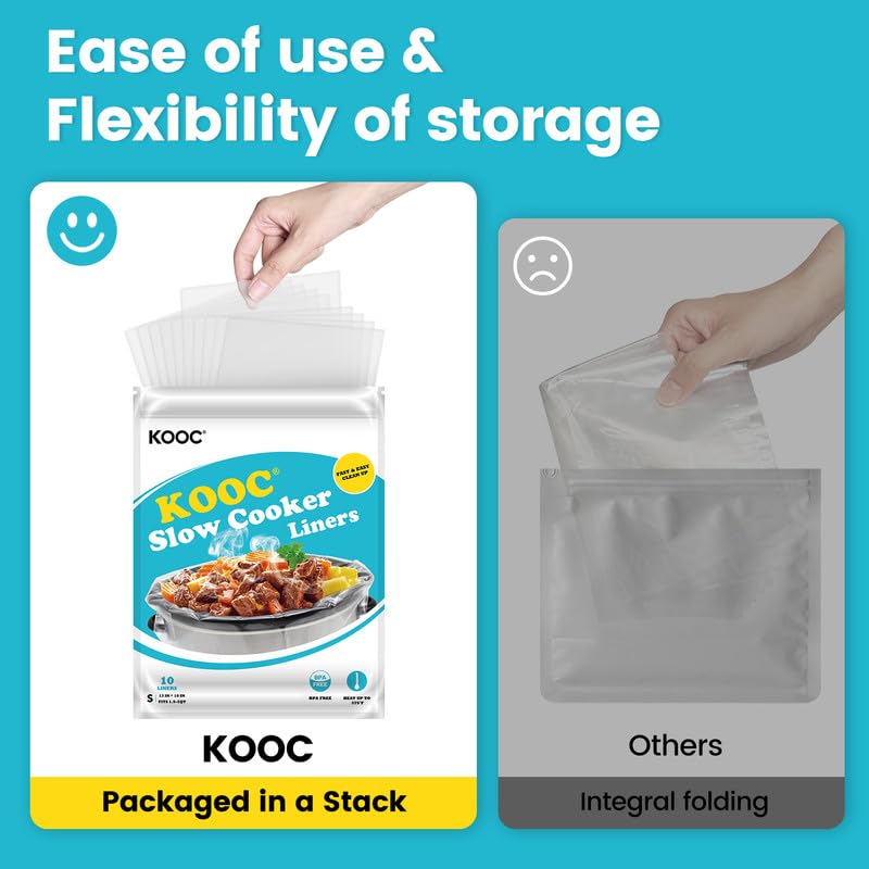 KOOC slow cooker liners 10x13 pack open for fast line-and-cook prep.