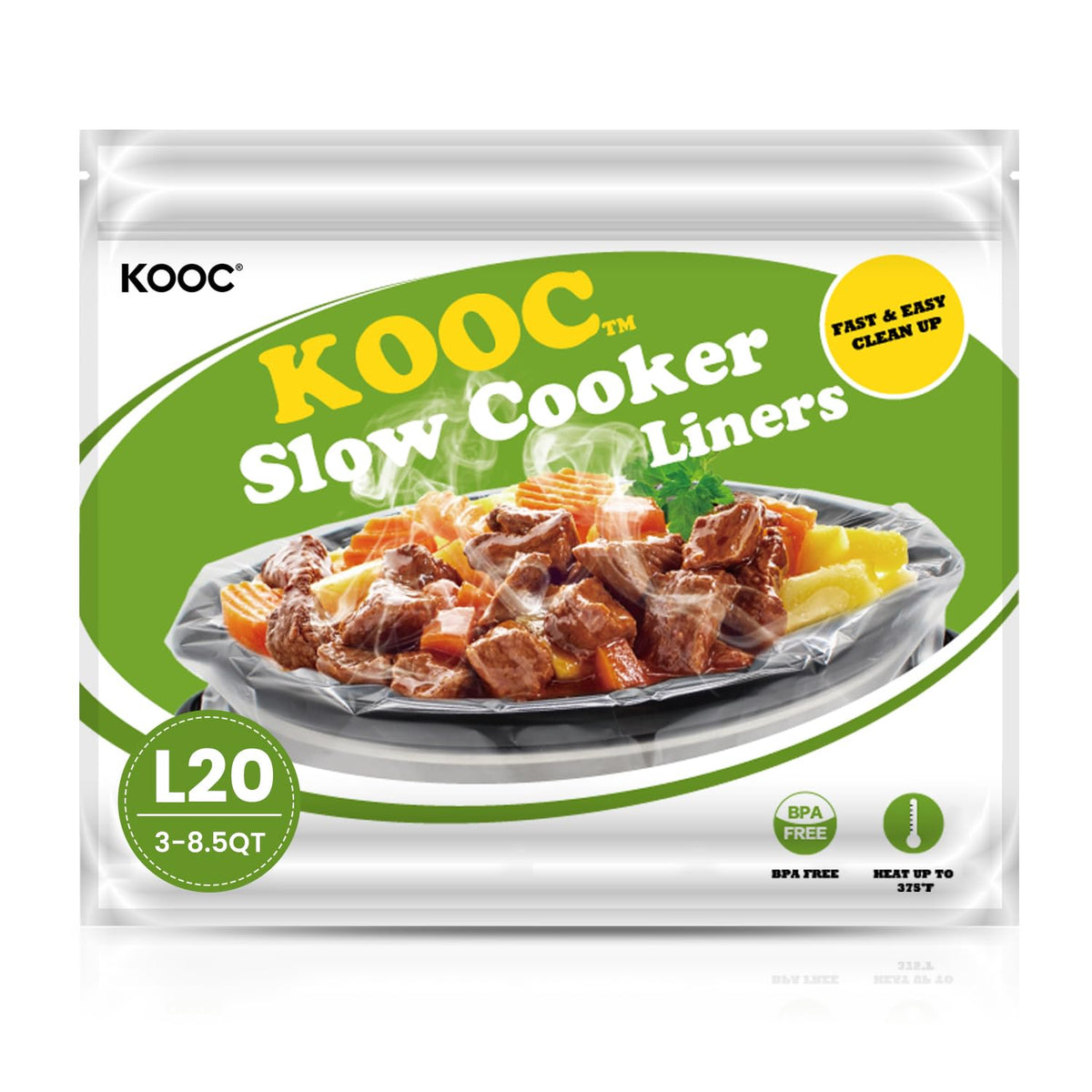 KOOC slow cooker liners in a 13x21 pack ready to fit 3–8.5 qt pots