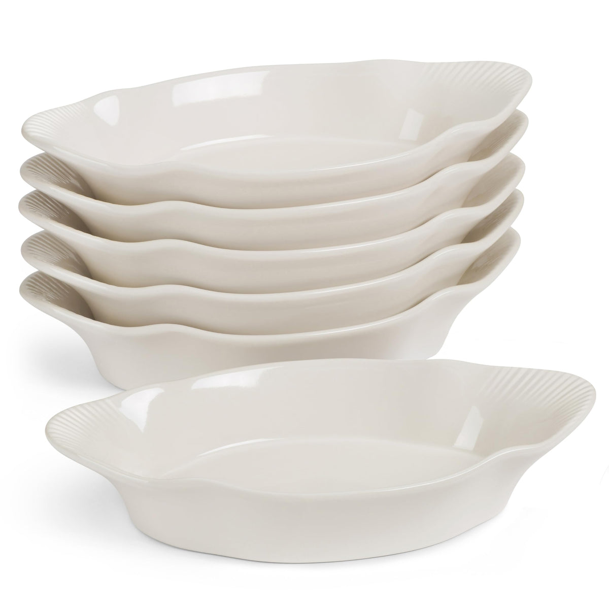 KooK au gratin dishes in ivory, oven-ready for individual servings.