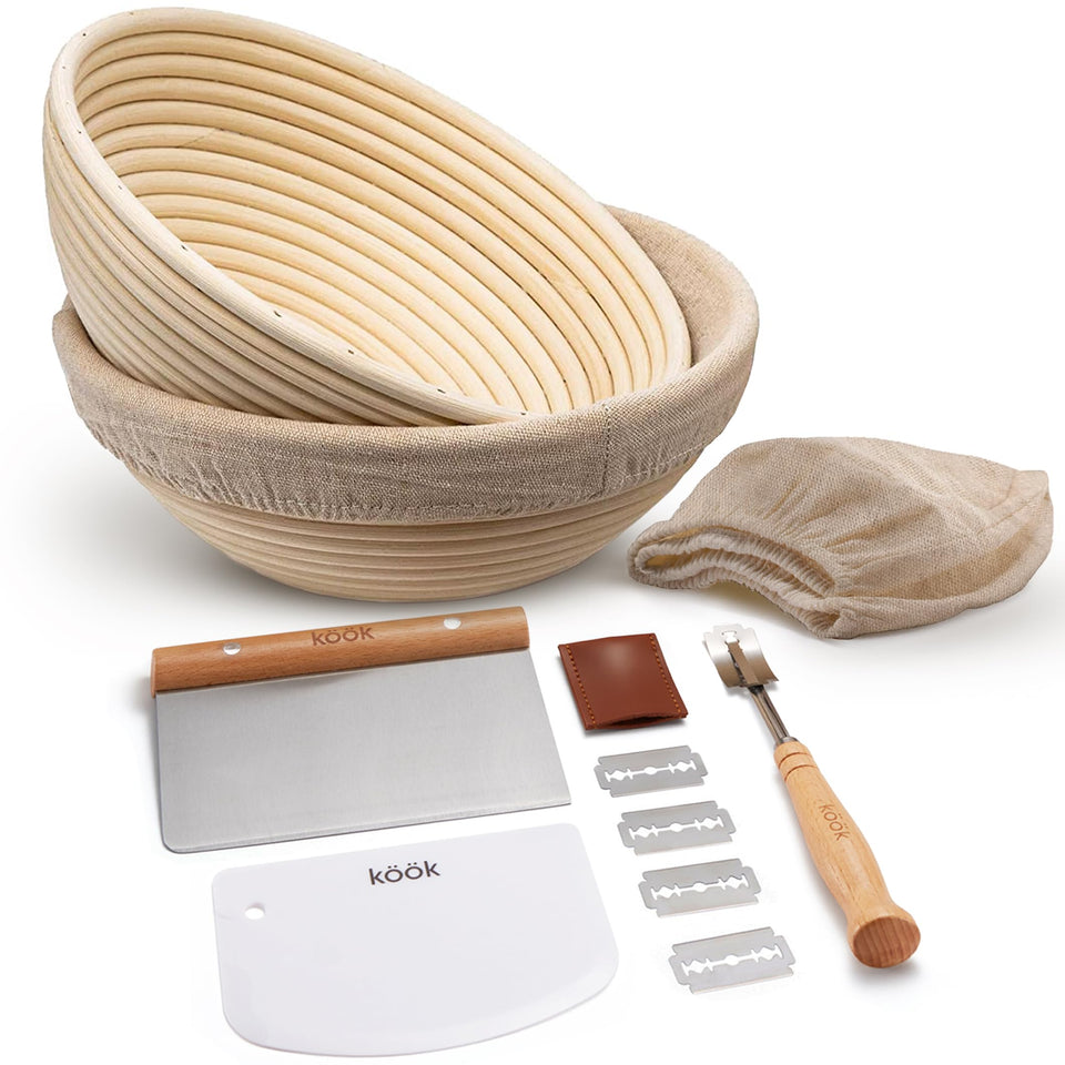 Kook banneton bread proofing basket 9-inch round for even proofing and artisan crusts