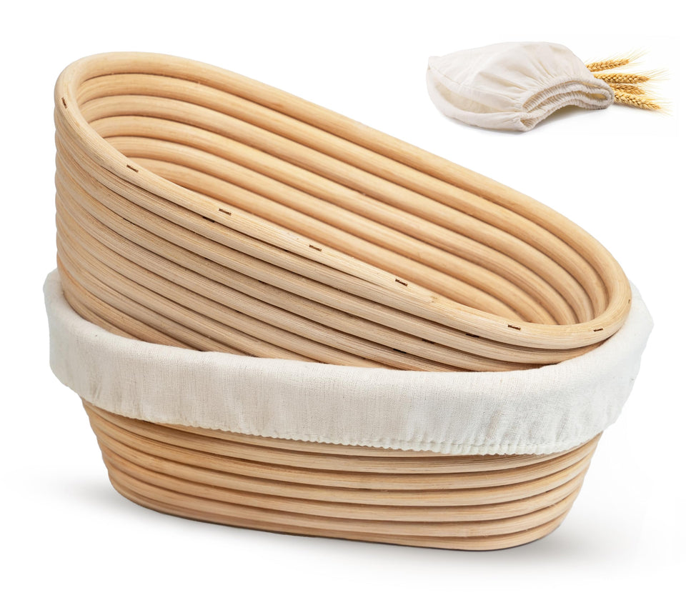 Kook banneton oval proofing basket set with two liners for beautifully patterned sourdough