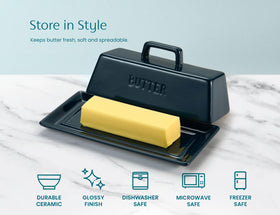 Kook ceramic butter dish inner ridge secures lid to prevent slips.