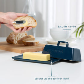 Kook butter dish on squared countertop design adds elegant, practical style.