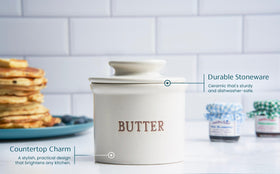 KooK butter keeper dish shows water-seal method for room-temperature freshness.