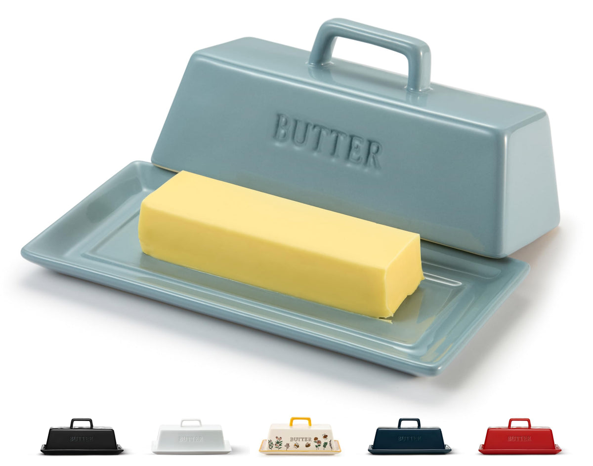 Kook Ceramic Butter Dish with Casper Blue lid keeps butter fresh on the counter.