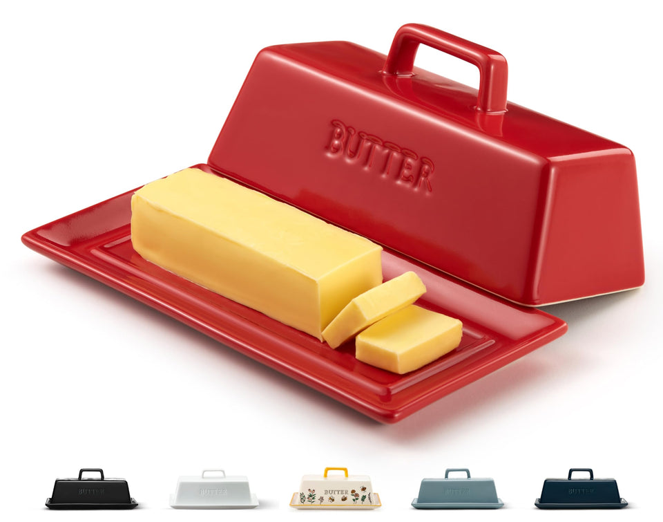 Kook ceramic butter dish with lid keeps butter fresh on the counter.