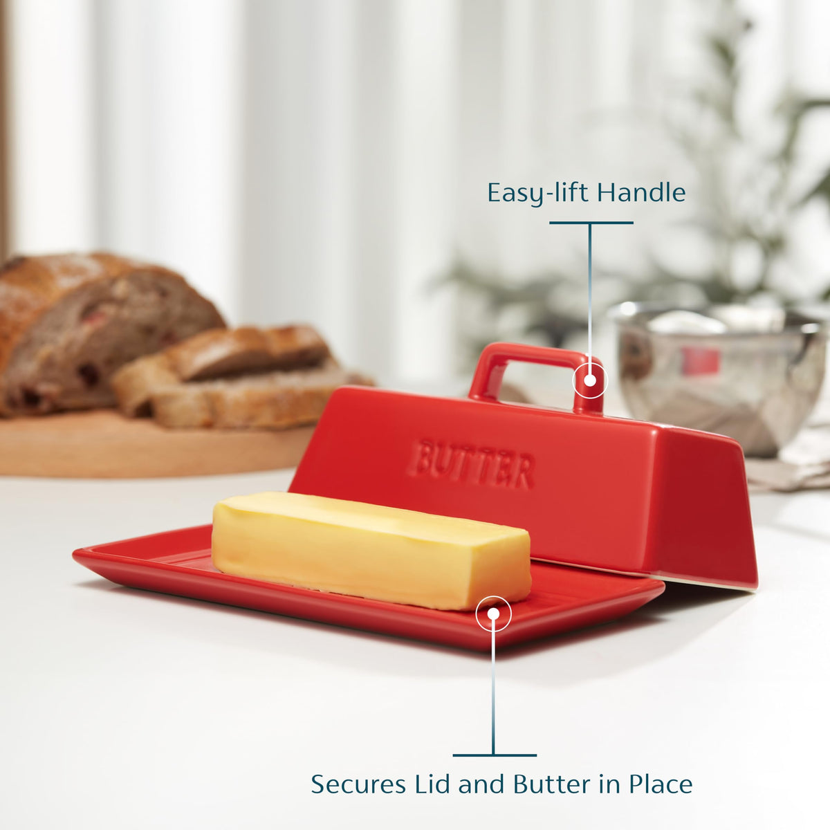 Kook ceramic butter dish with square design suits modern kitchens.