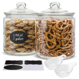 KooK glass jars on a countertop with labels ready for pantry organization.