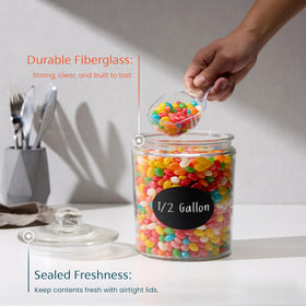 KooK glass kitchen jars with chalk labels for easy customization.
