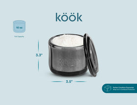 KooK glass lid keeps contents fresh and visible for refills.