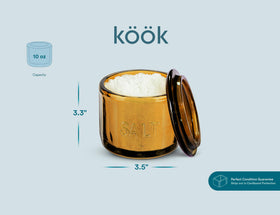 KooK kitchen scene featuring the clear glass salt cellar beside the coffee station.