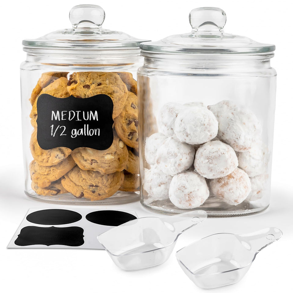 KooK glass storage container with half-gallon capacity and lid for pantry organization.